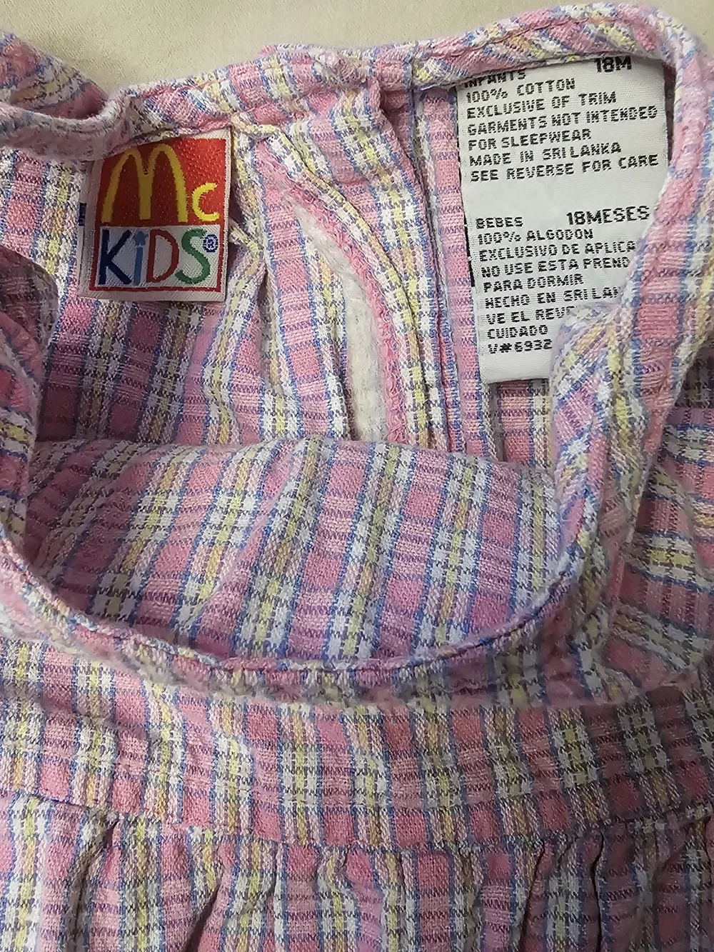 McKids 90's Pink Plaid Baby Overalls with Butterfly Detail